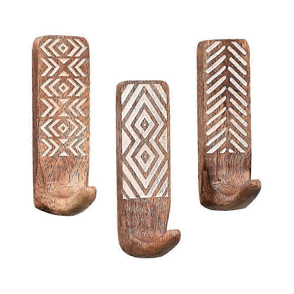 3 Pack Non-Destructive Wood Wall Hooks