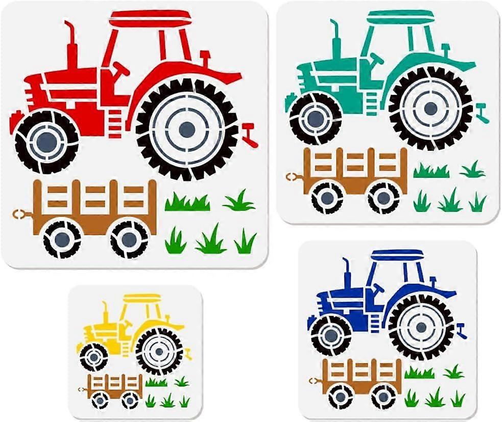 4Pcs Tractor Stencils for Painting Reusable Splicing Carriage Stencils Drawing Templates Grass Vehicle DIY Craft Paint Templates for Wall Home Decor W