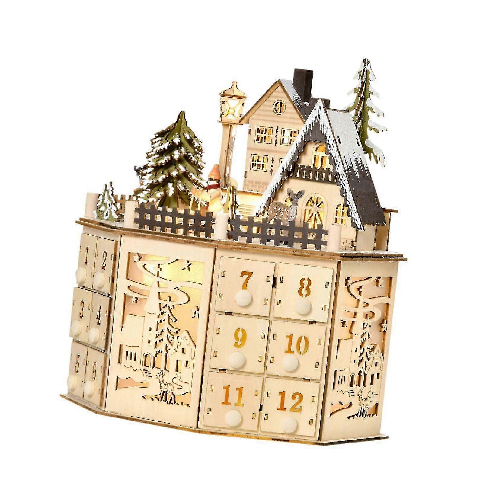 Festive Advent Calendar with 24 Wooden Drawers for Christmas