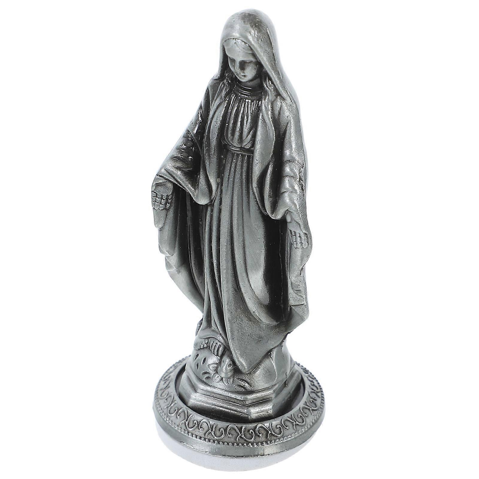 Car Dashboard Decor Retro Virgin Mary Alloy Statue Silver
