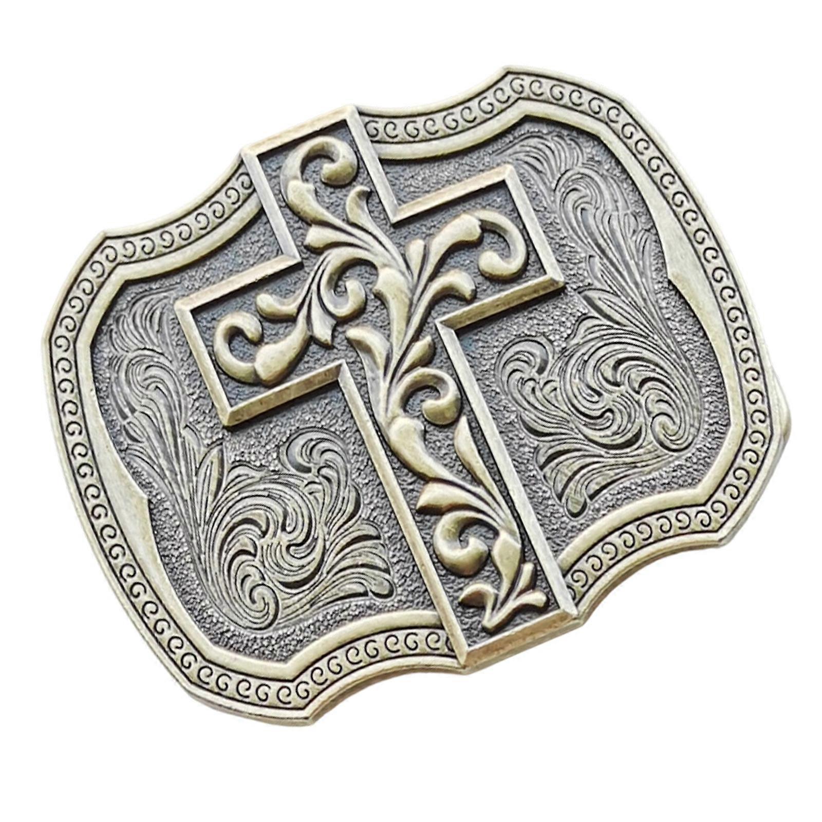 Crosses Design Belt Buckle in Alloys Materials with Decorative Patterns for Versatiles Outfit Enhancement Multicolor