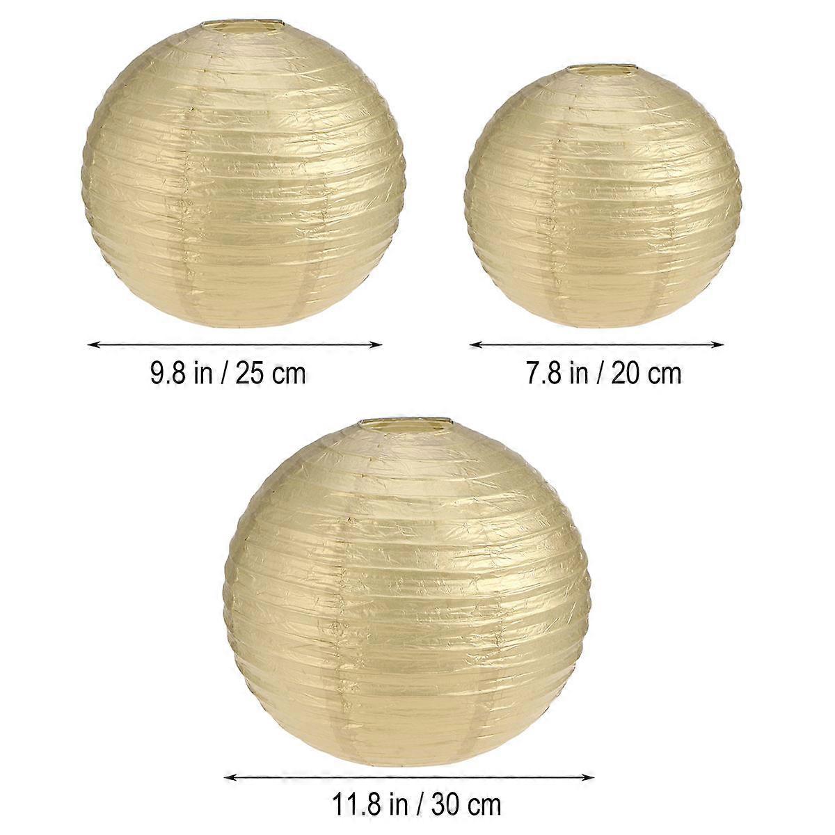 Foldable Paper Lantern Golden Round Lantern for Celebration Decoration 12Pcs