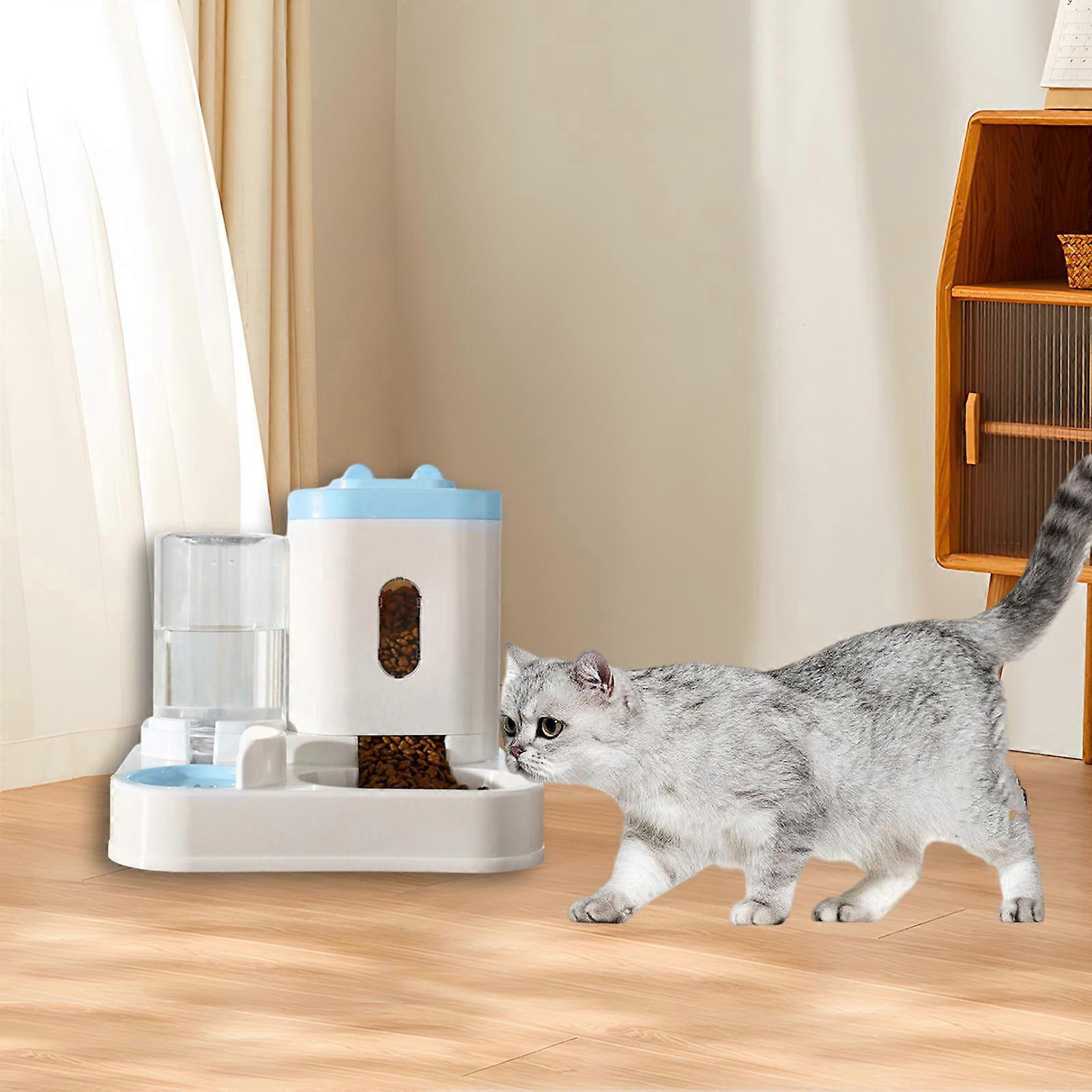 TOOYFUL Automatic Cat Drinker Bowl,Cat Feeding Bowl, and Water Dispenser, 2 in 1 Container Cats Dog Water and Food Feeder for Rabbits Blue
