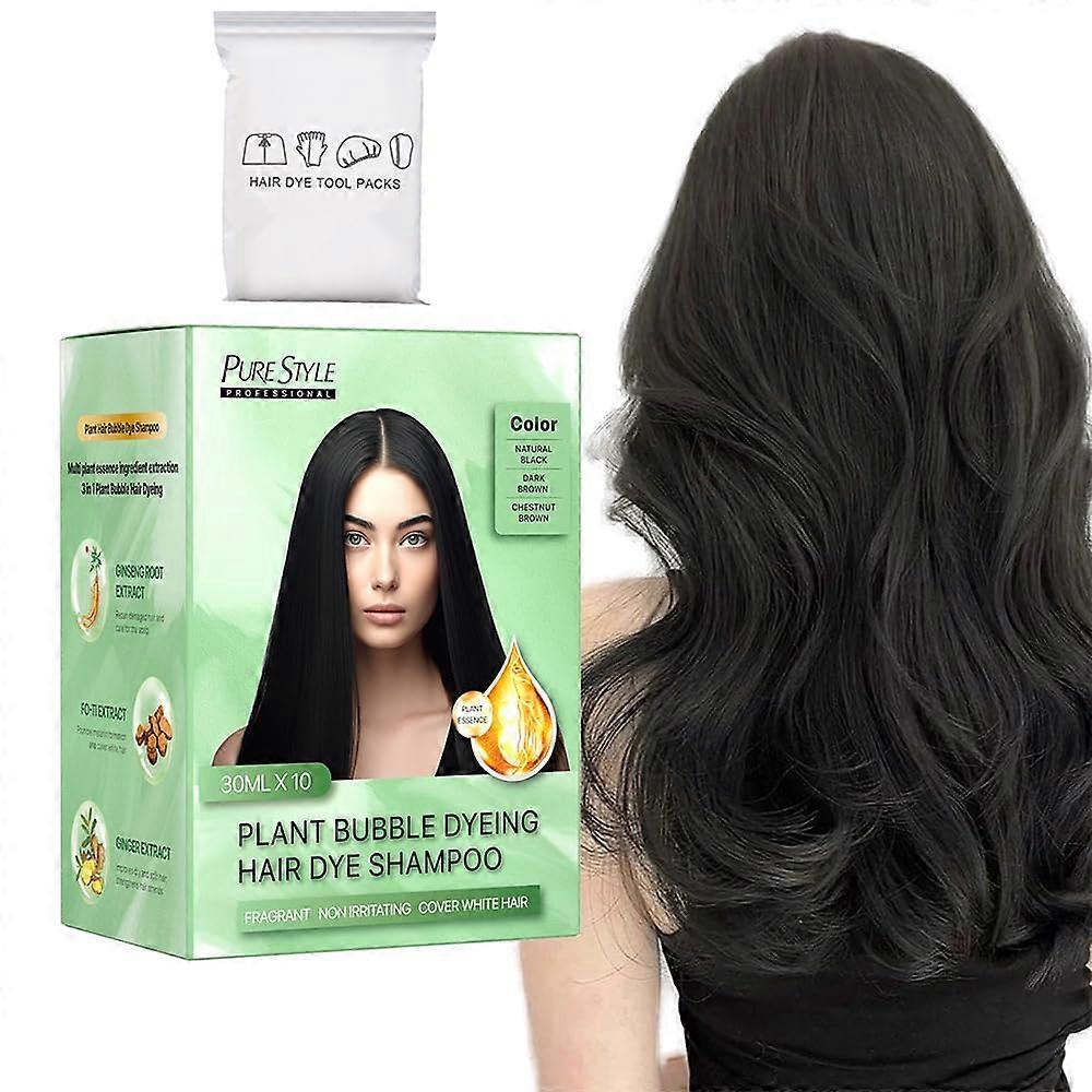Natural Black Hair Dye Shampoo 3 in 1 Ammonia Color Care with Herbal Gray Coverage Kit 30ml x10