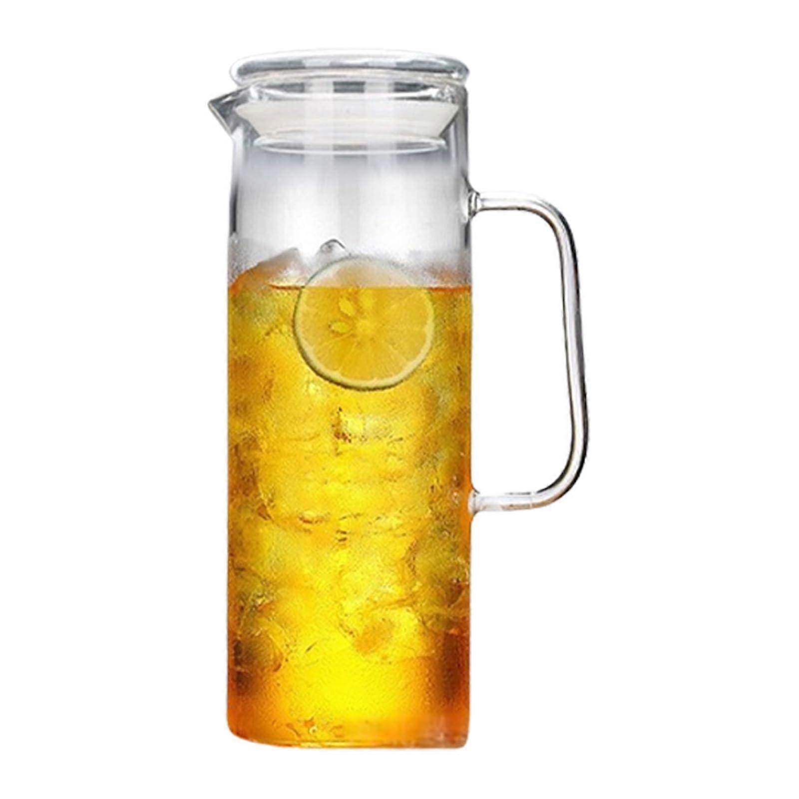 Glass Pitcher with Lid, 1.2L Borosilicate Water Carafe for Hot and Cold Drinks, Leak Proof Design