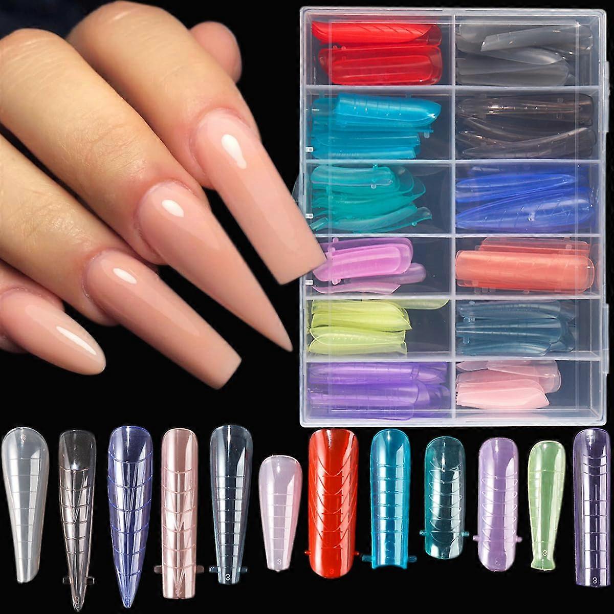 Dual Forms Nail Tips 12 Grids Mixed Shape Reusable Molds for Quick Gel Nail Extensions DIY