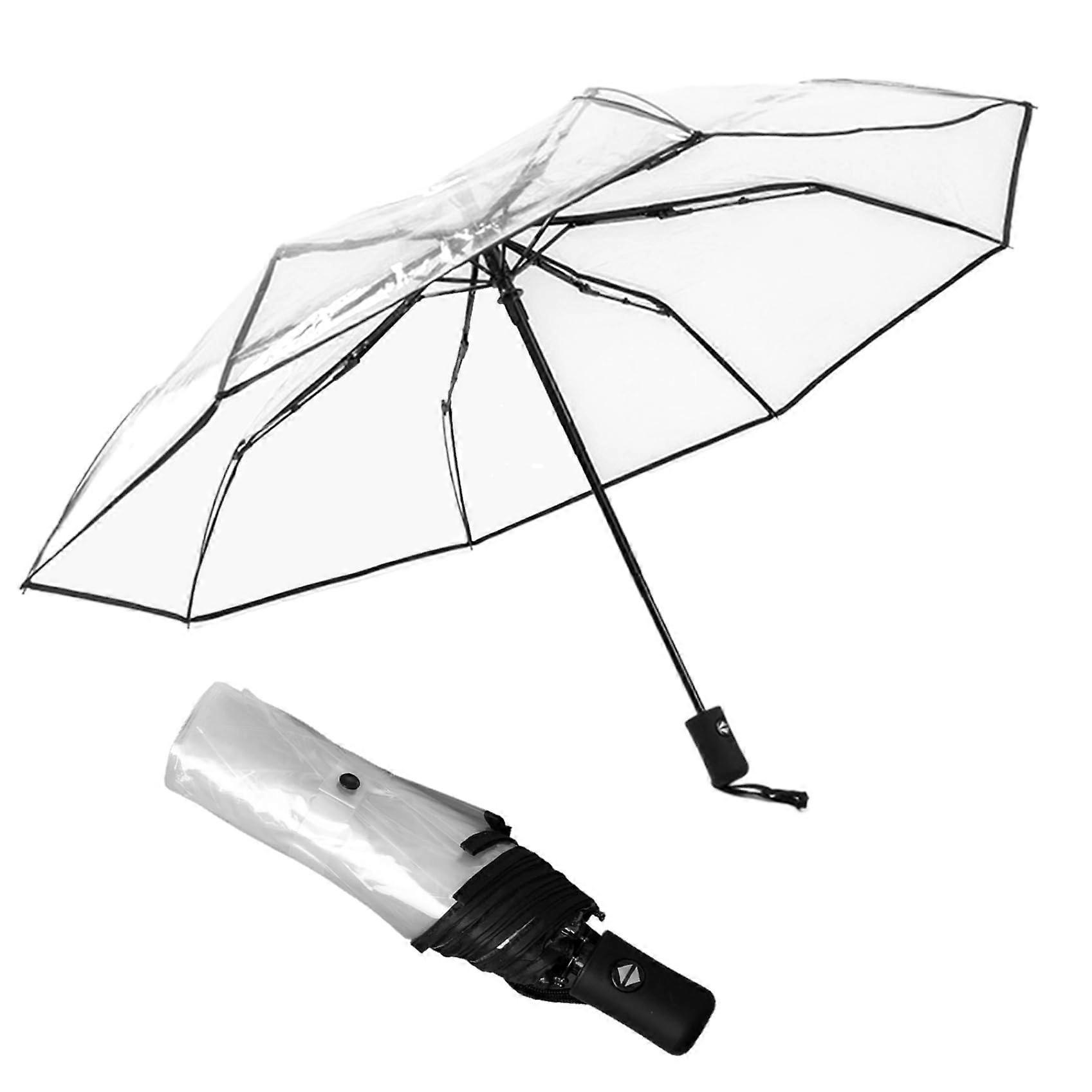 Clear Umbrella Automatic Open Close Compact Windproof Transparent Travel Dome 22.4in Black Handle