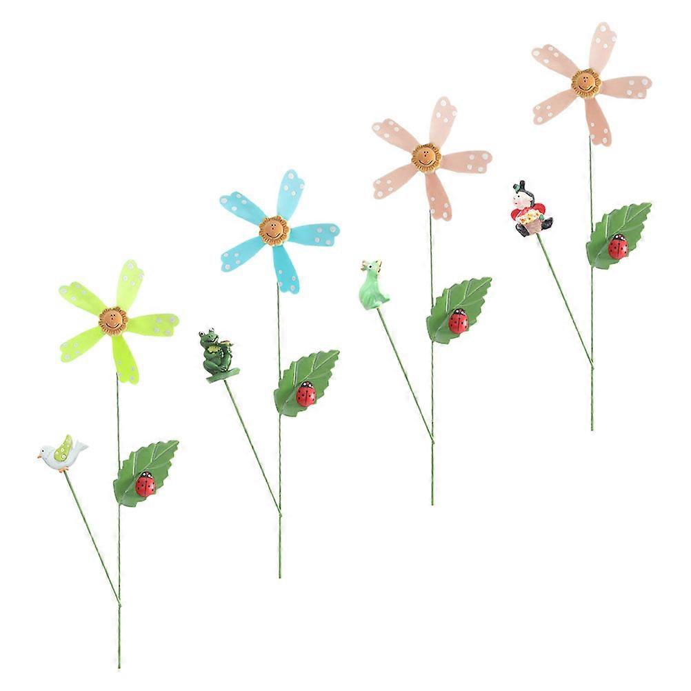 Garden Decor Metal Windmill Inserting Decor for Outdoor 4Pcs Set