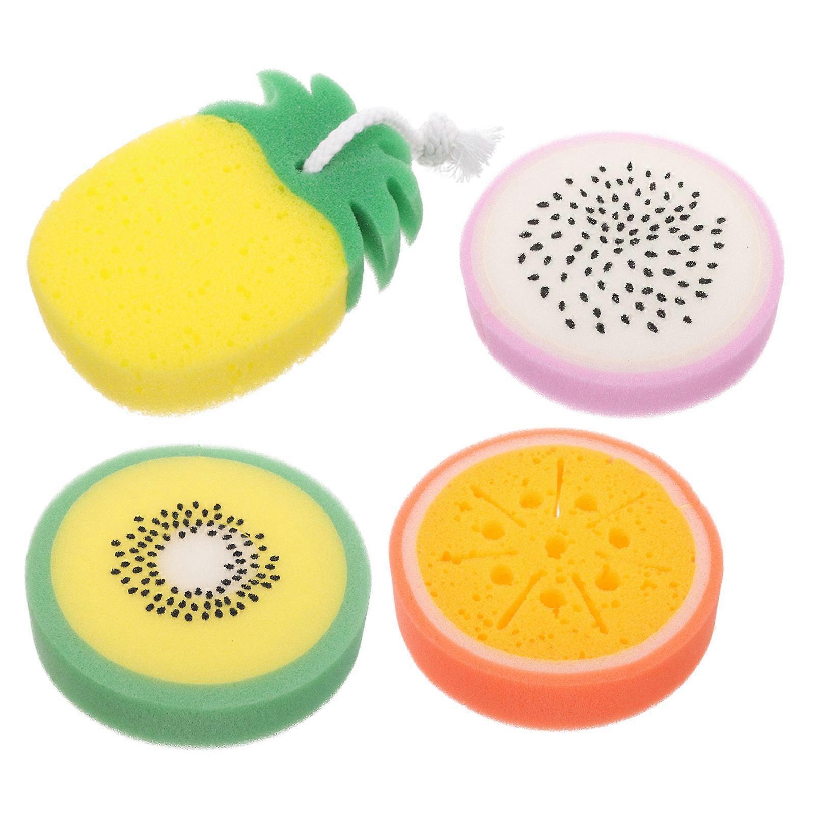 Assorted Color Fruit Bath Sponge 4Pcs Shower Use Body Wash Scrubber