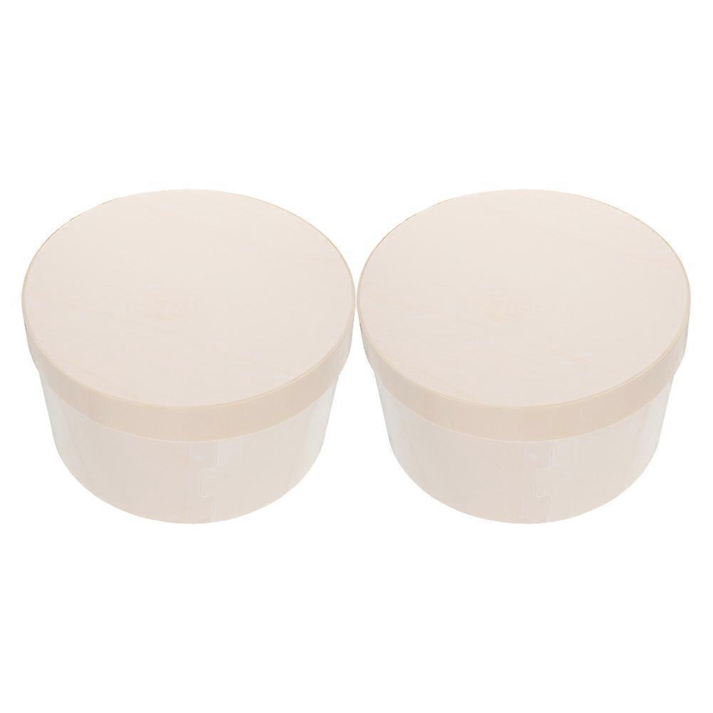 Cake Packaging Box Round Poplar Wood for Dessert Storage 2Pcs Set