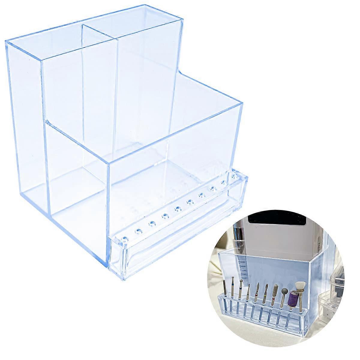 Nail Drill Bit Holder Acrylic 3Row Organizer Blue Storage Stand for Quick Tool Access