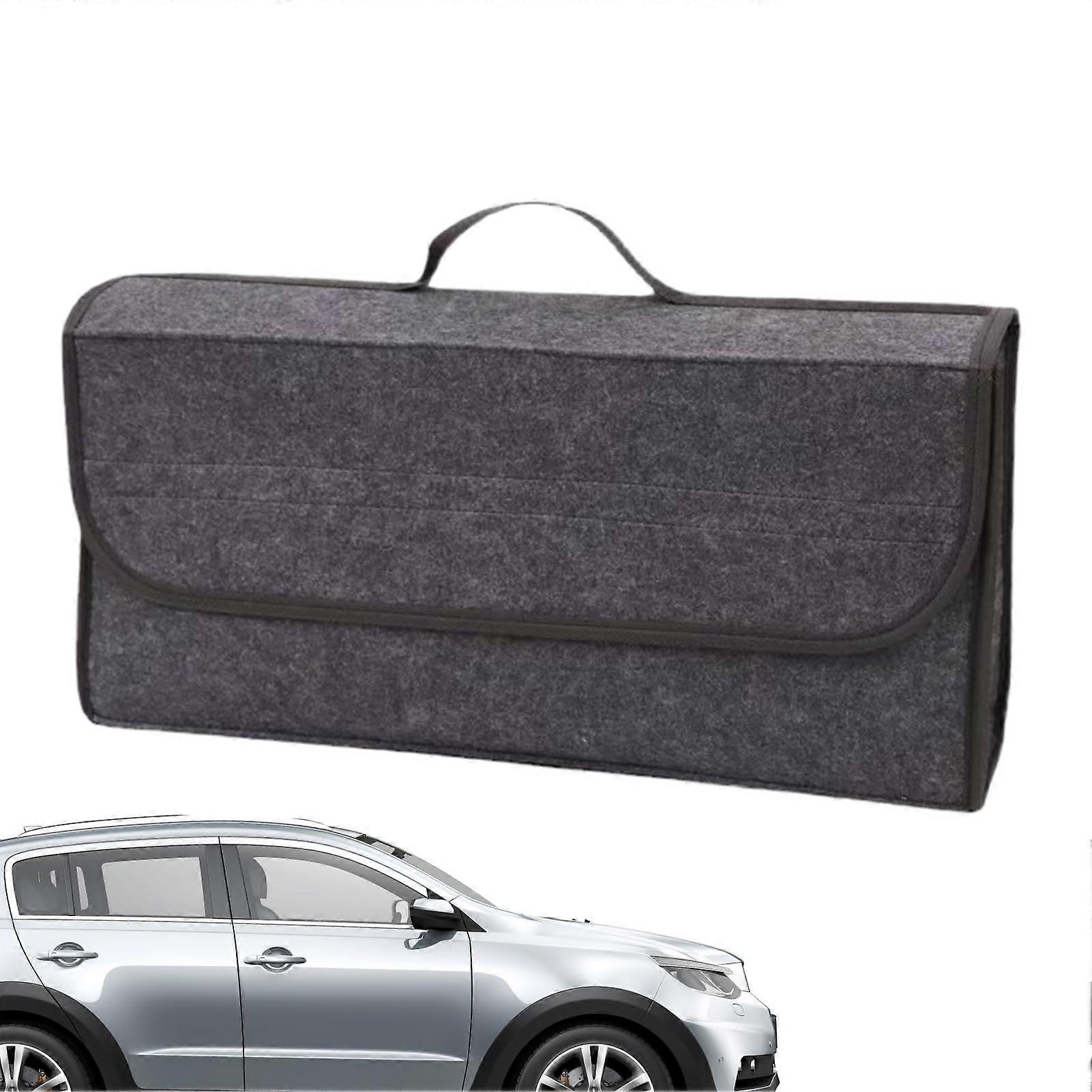 Car Boot Organizer Foldable Waterproof Felt Large Capacity Trunk Storage Bag with Fixation Gray