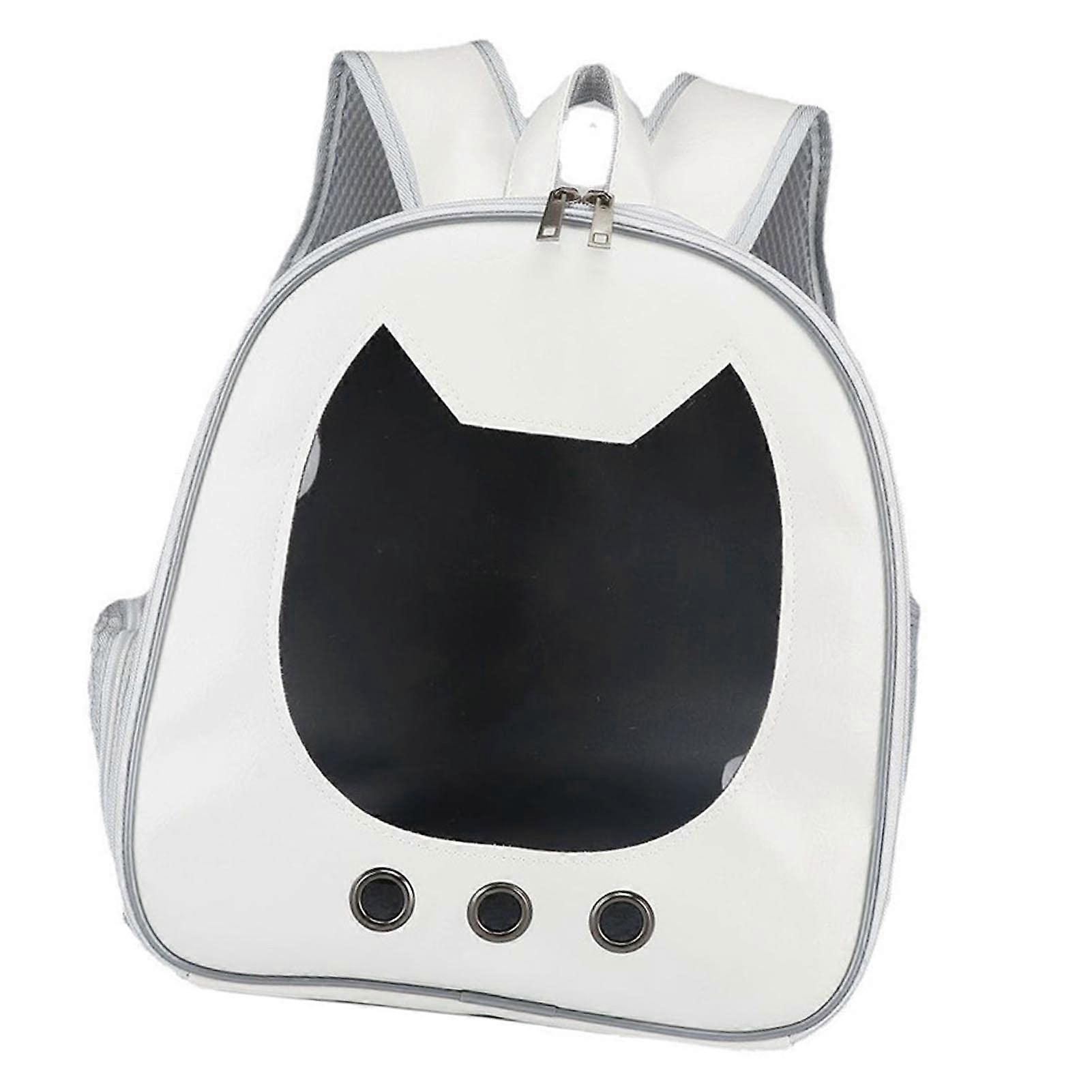 Cat Backpack Carrier with Breathable Mesh and Scratch Resistant PU Leather, Large Window, White