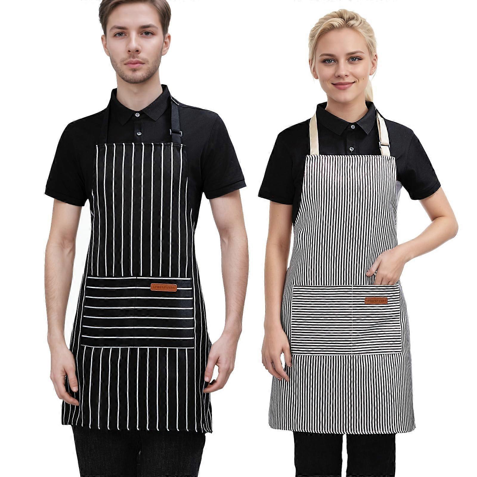 2Pack Adjustable Bib Kitchen Apron with Dual Pockets, Polycotton Chef Apron for Cooking and BBQ