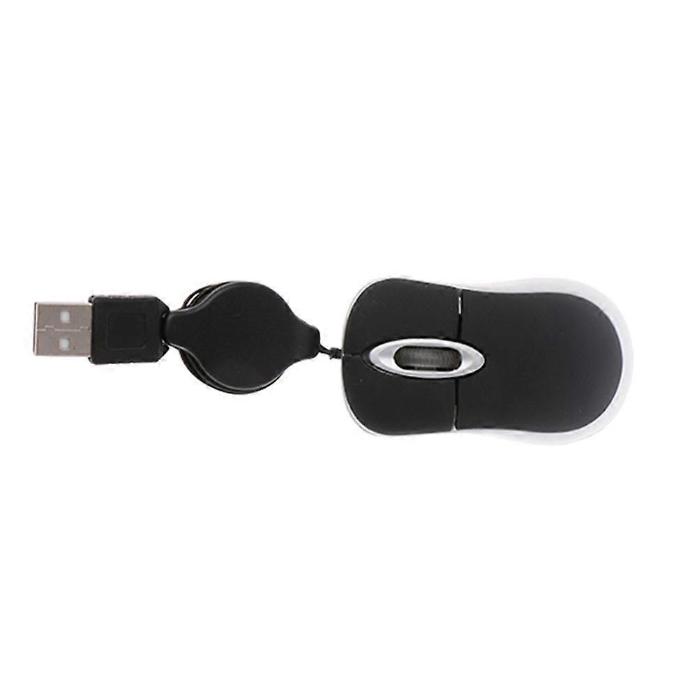 2Pc Mini Compact Travel Optical Mouse Retractable Cord Plug and Play for Windows (Black)