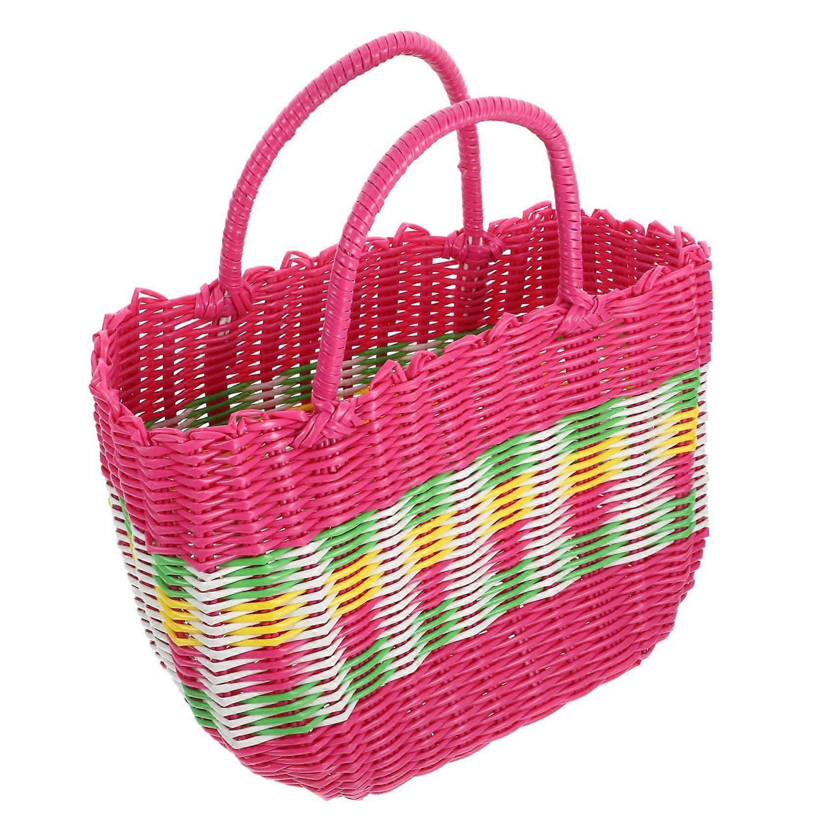 Plastic Storage Basket Medium with Handles for Shopping, Home Organization and Decorative Display