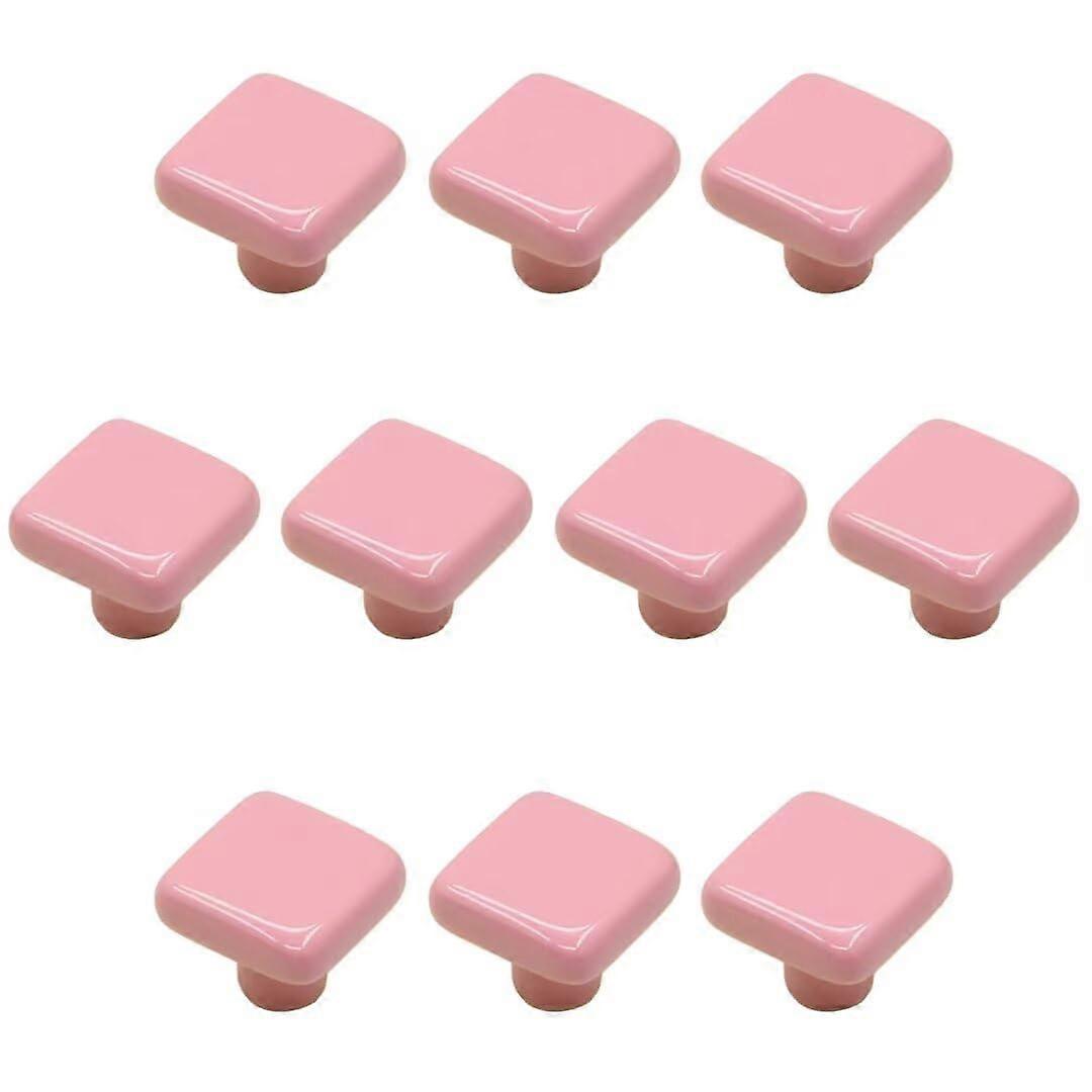 Light Pink Square Ceramic Cabinet Knobs, Durable Single Hole Drawer Pulls, 10 Pack