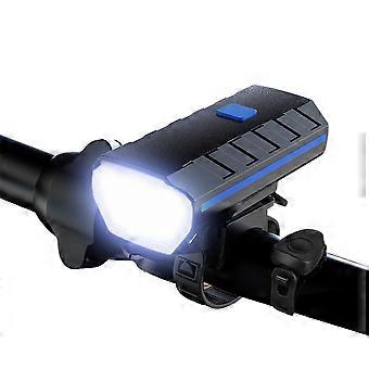 Luce per bicicletta con clacson ad alto decibel, alta luminosità, ricaricabile, doppia luce per esterni, nera e blu.