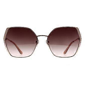Óculos de Sol Guess GU7843 28Z Dourado Rosé Brilhante com Lentes Degradê Marrom