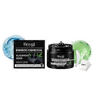 Bamboo Charcoal Blackhead Mask Set, Deep Cleansing Nose Mask for Pore Purifying, with 60pcs Nose Strips and Applicator Spatula, 60g
