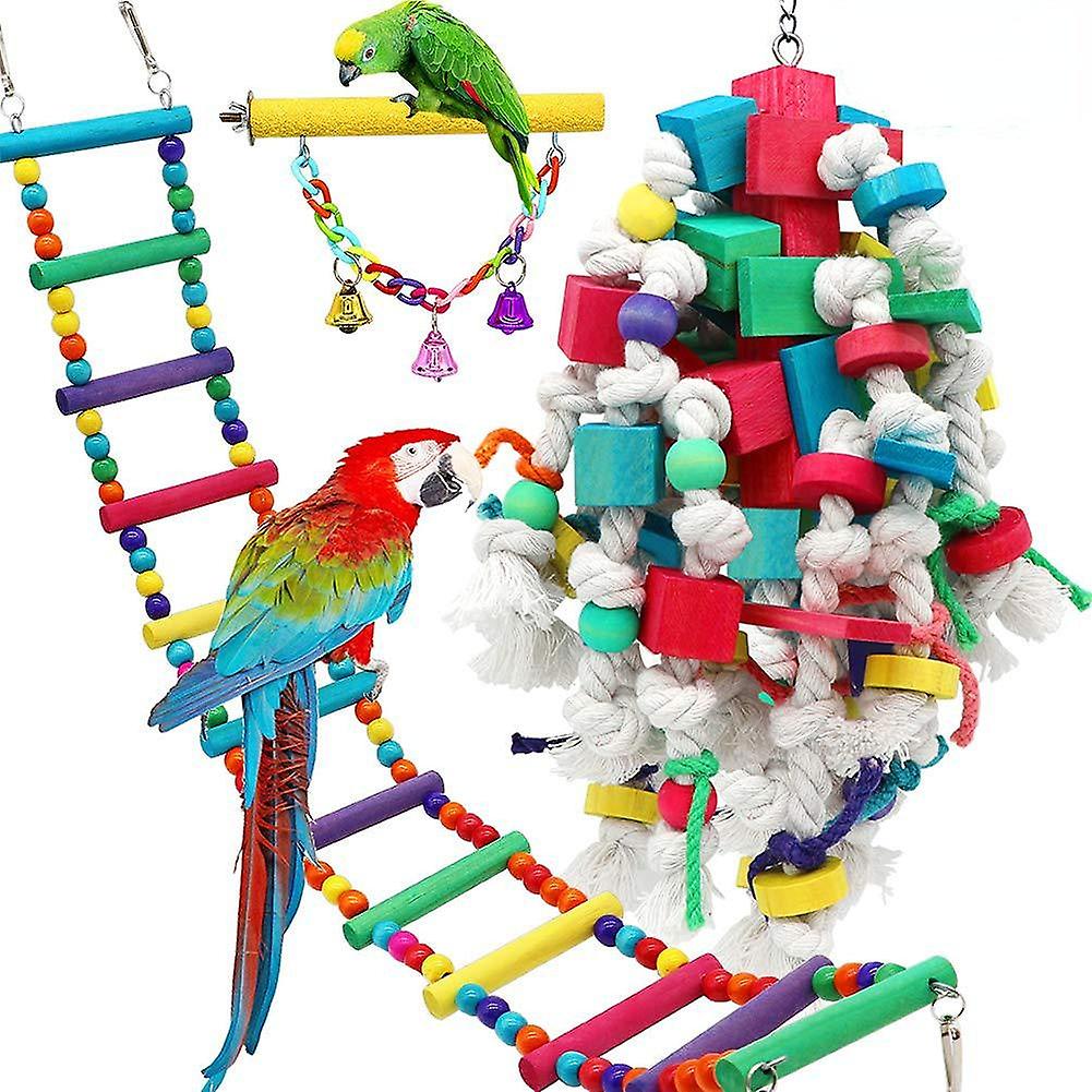 Safe Non-toxic Bird Toys Large Parrot Combination Building Blocks String Frosted Station Stick Color Ladder