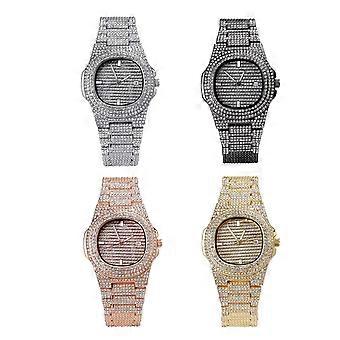 Mâle Zircon Watch Band Strass Montre Mode Quartz Montre Hippop Montre-Bracelet Argent