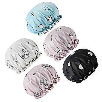 Waterproof Reusable Shower Caps for Women, Bath Hair Cap for Home Cooking SPA - 5 Pack
