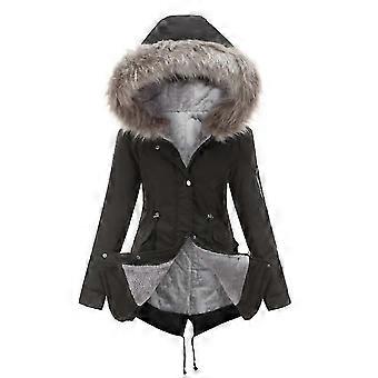 Womens Hooded Fleece Line Coats Parkas Faux Fur Jackets with Pockets