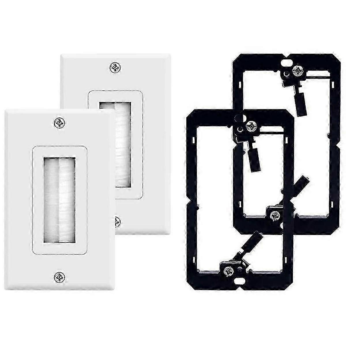 2-Pack Brush Wall Plate with Single Gang Low Voltage Mounting Bracket Cable Pass Through Insert compatible with
