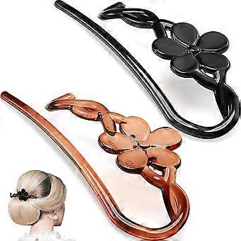 Femmes Résine Chute Cheveux Pince Noir Et Brun Lentille Verticale Twist Grip Prise Confortable Pour Les Filles Dames Beauté 2 Pièces - -