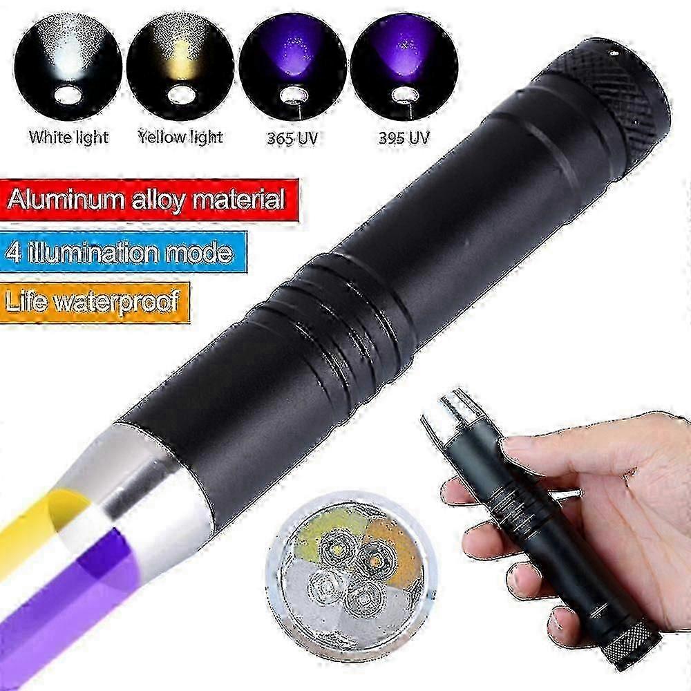 4 Light Source UV Flashlight for Gemstone Identification, Rechargeable, 500 Lume,x