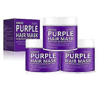 Masque capillaire violet à la kératine 3X - Tonique violet pour cheveux blonds - Masque capillaire violet pour cheveux blonds, argentés et platine - Élimine la couleur jaune cuivrée, répare et