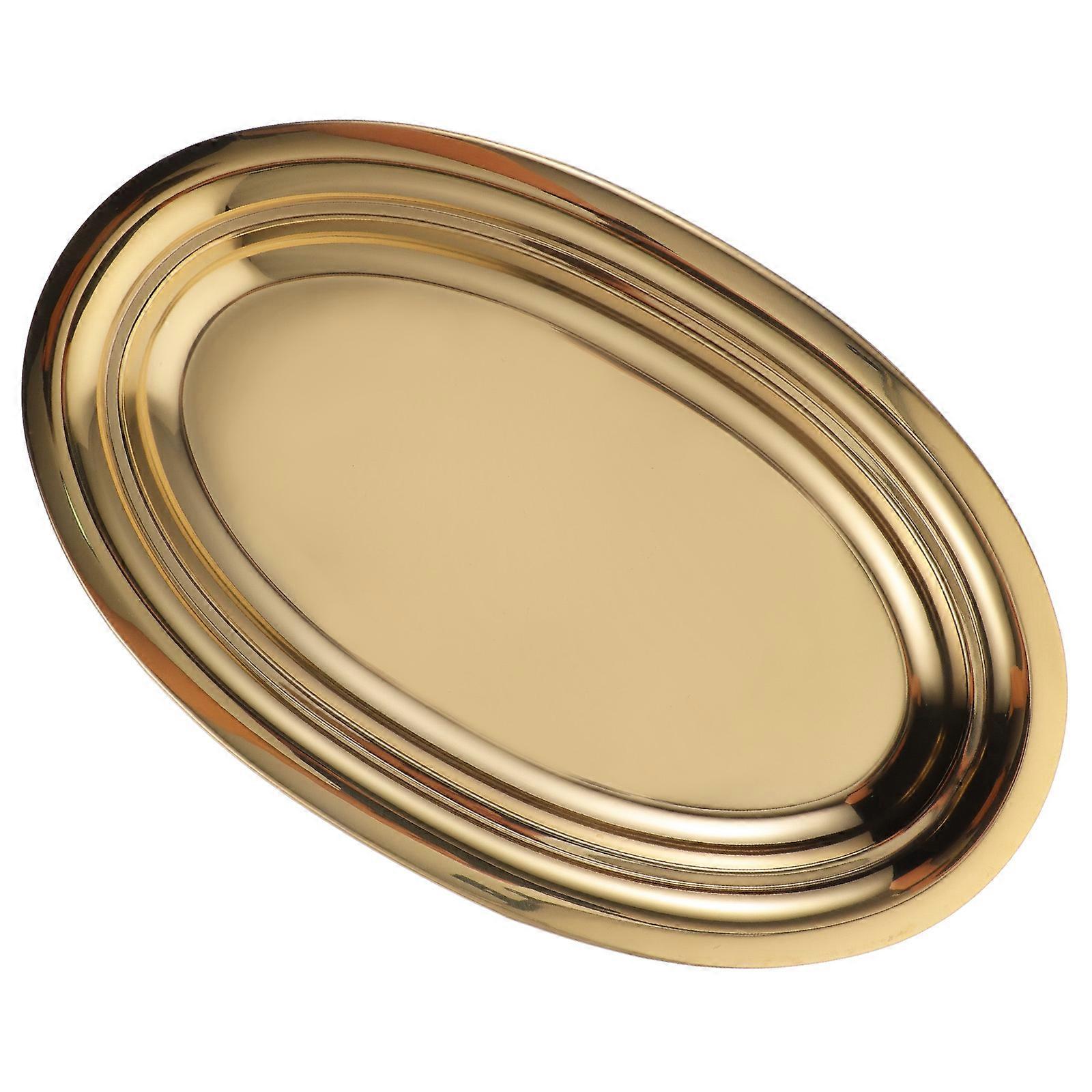 Assiette ovale en acier inoxydable pour repas, légère, dorée.