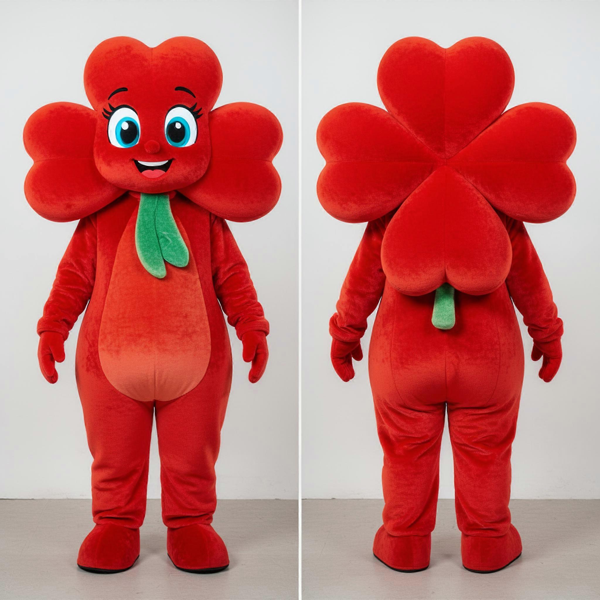 MASTICOT Vibrant Red Cartoon Four Leaf Clover Mascot