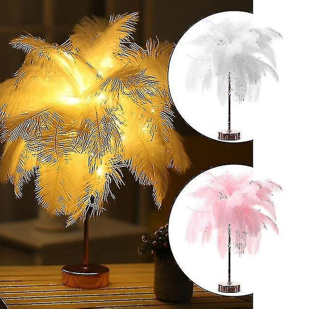 Feather Table Lamp With Remote Control Usb Rose Gold Base For Home