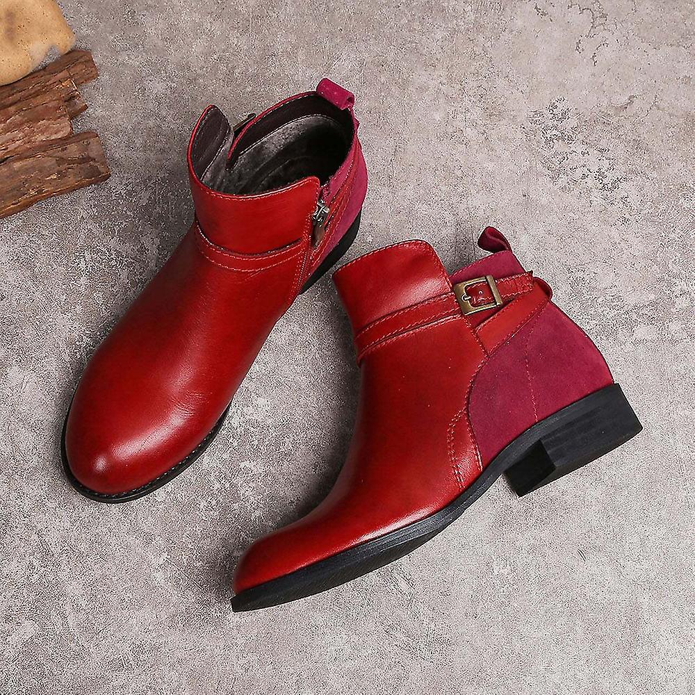 Round Toe Short Heel Booties Wearable And Breathable Boots