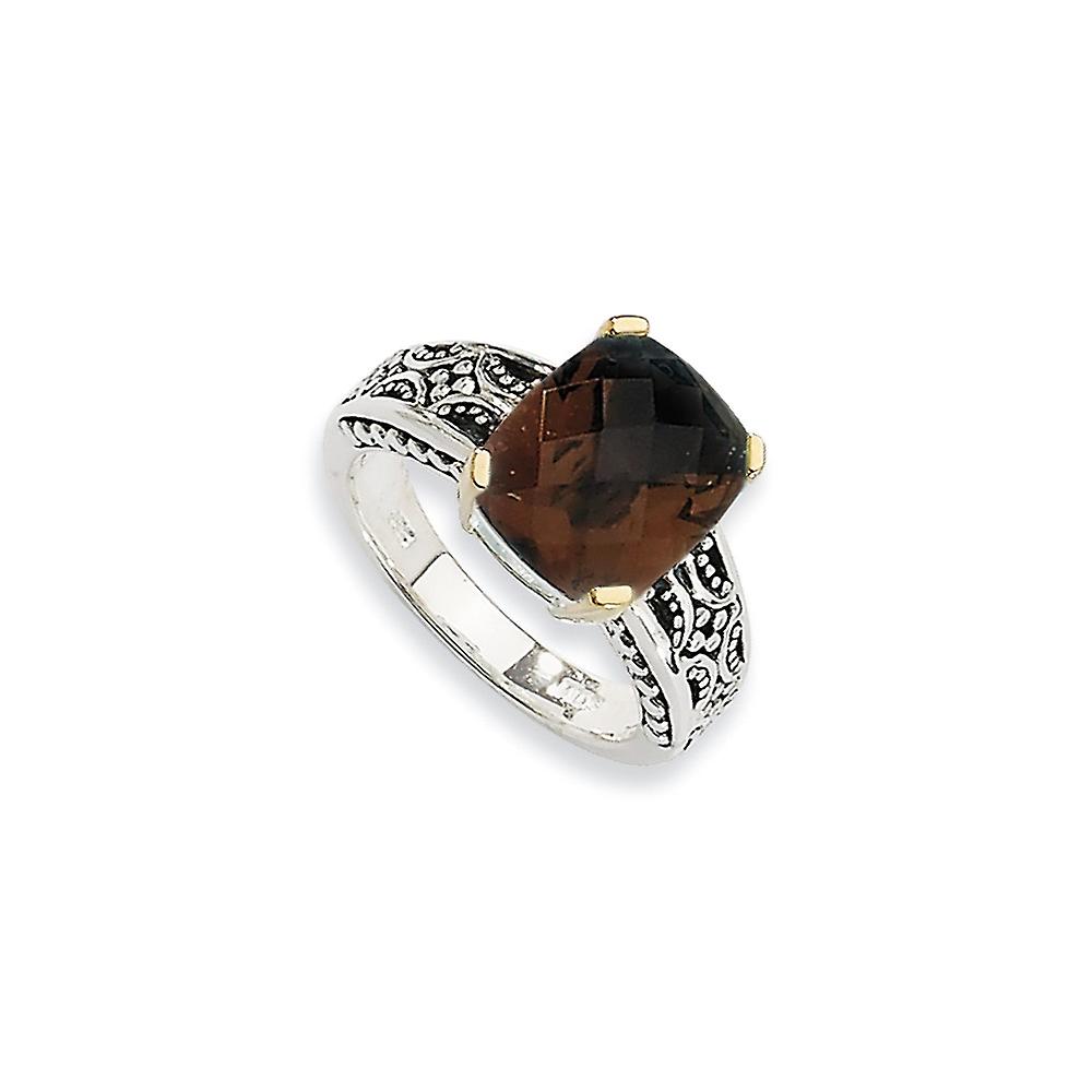 Sterling Silver & 14k Yellow Gold Smoky Quartz Ring – 3.70 Ct Prong Set Antique Finish (Sizes 6, 7, 8) - View #7