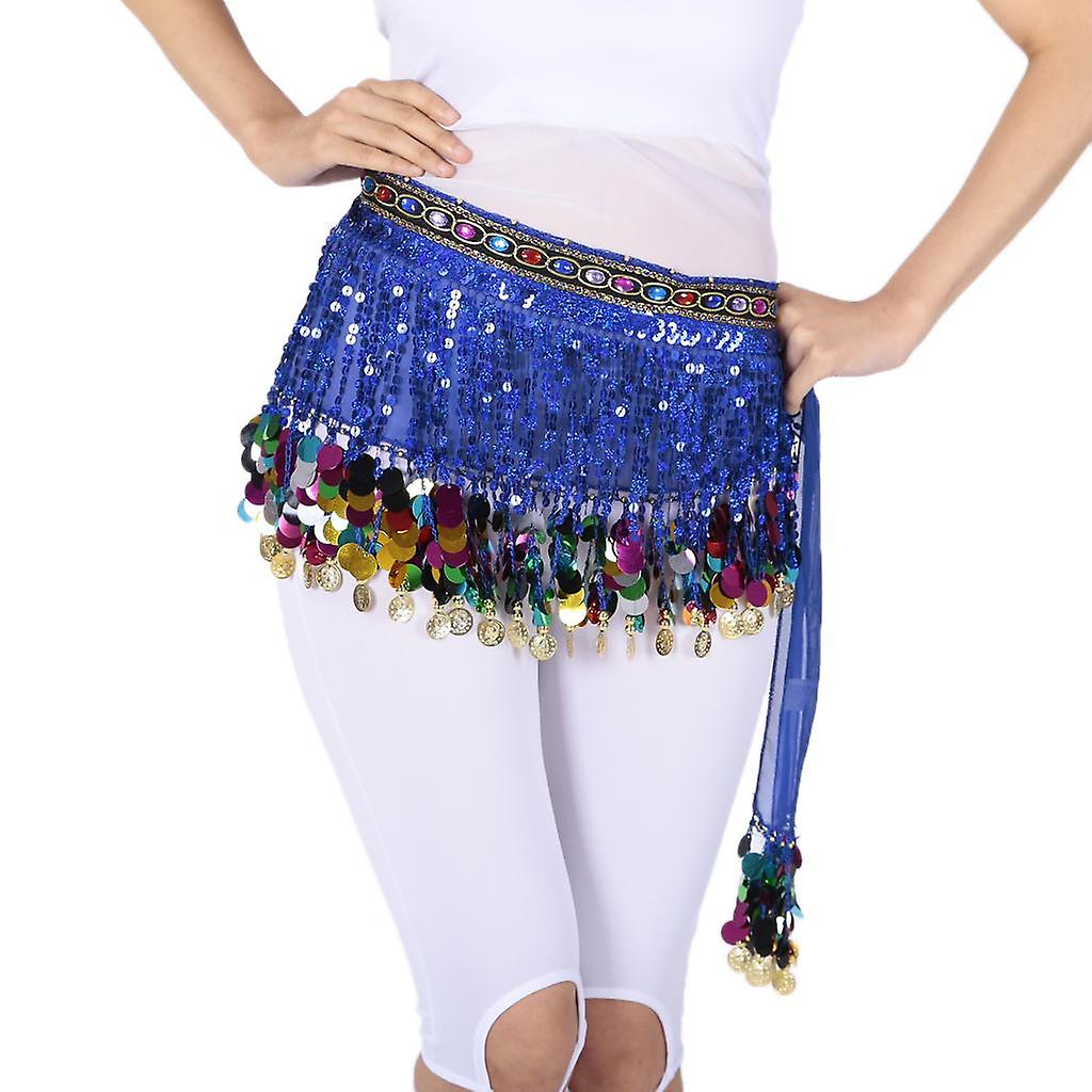 Chaîne de taille pour danse du ventre, jupe, écharpe avec paillettes, pompon en forme de pièce, saphir