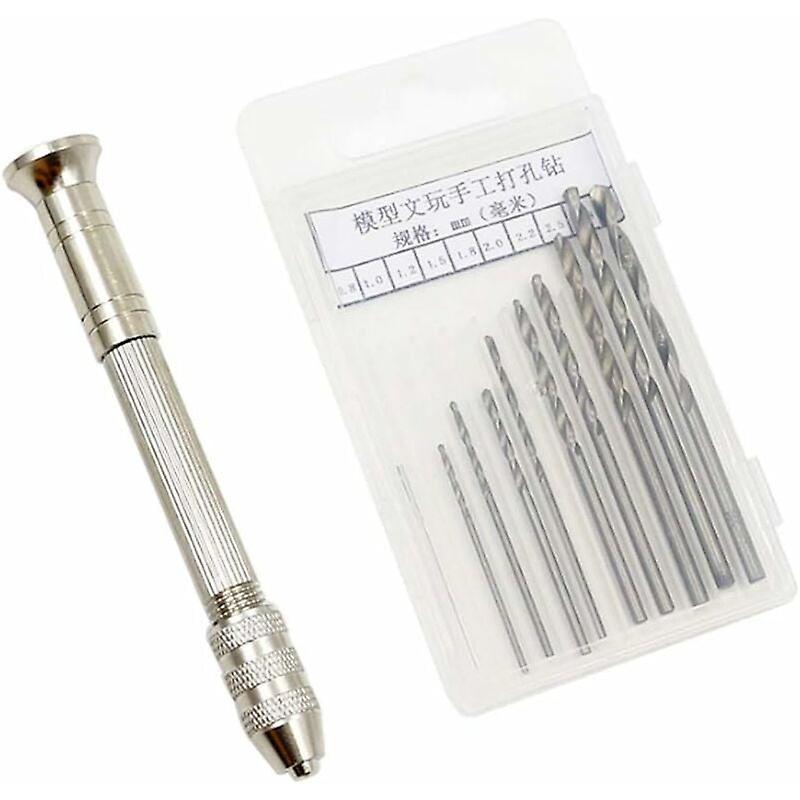 Mini Hand Drill with 10 PCS Micro Twist Drill Bits for Figures (from 0.8-3.0mm), Mini Micro Hand Drilling Tools Rotary Tools, Hobby Tools