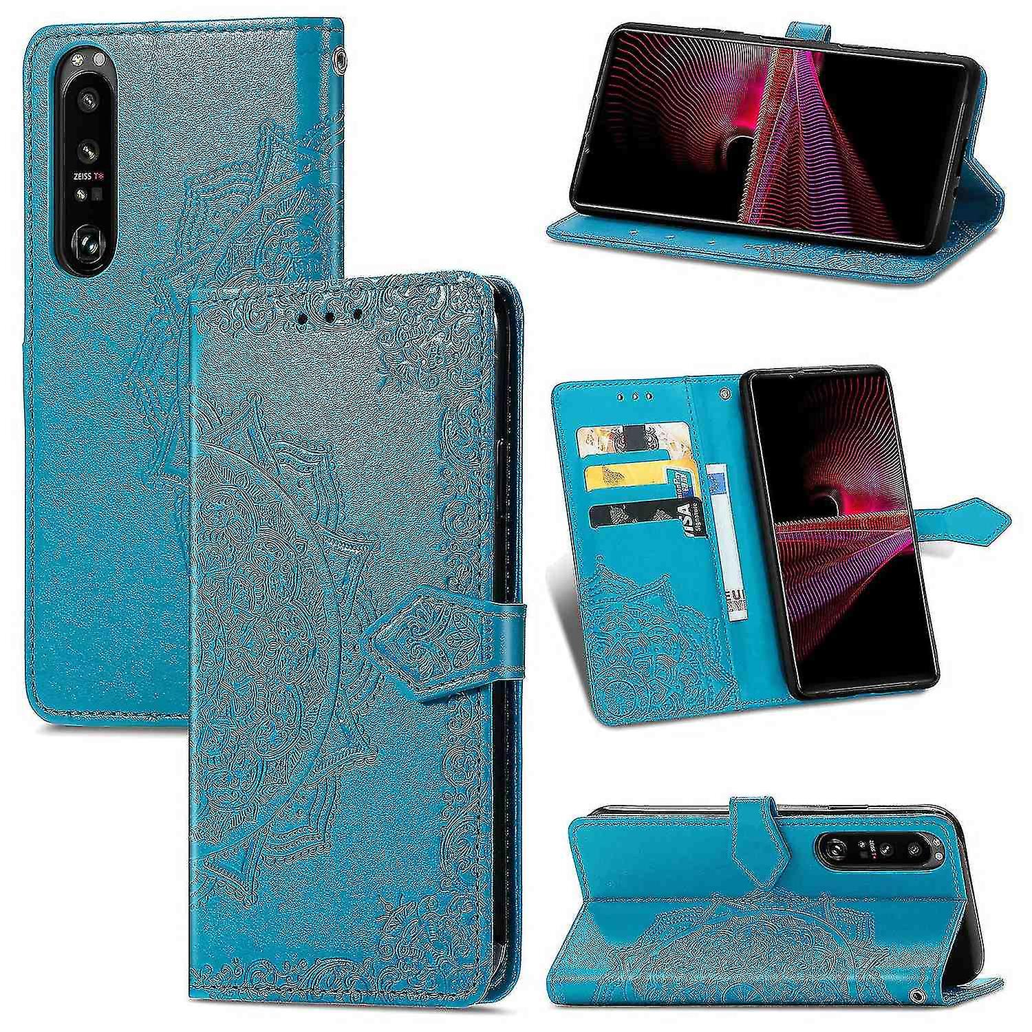 Compatible With Xperia 1 Iii Case Leather Wallet Cover Emboss Mandala Magnetic Flip Protection Shock