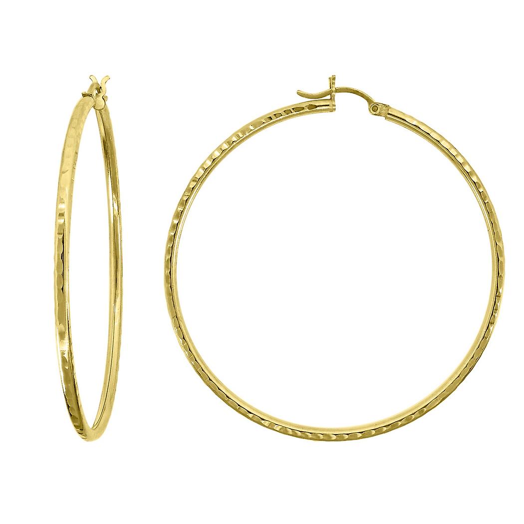 10Kゴールドハンマーレディース2mm x 60mmヒンジ付きフープハグ耳たぶイヤリング女性用フープイヤリング