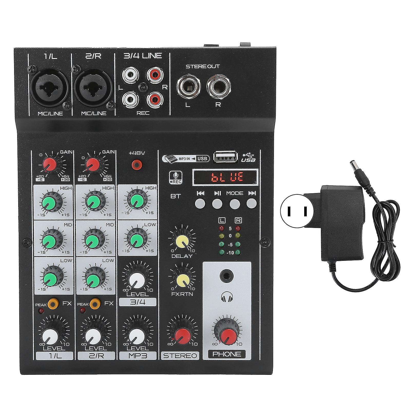 Portable 4-Channel BT o Mixer with Reverb, USB, and Phantom Power for Home Use