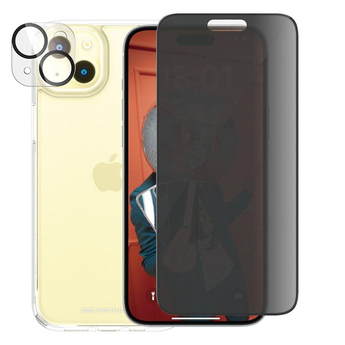 For Apple iPhone 15 Plus PanzerGlass Privacy 3-in-1 Protec Pack Protector