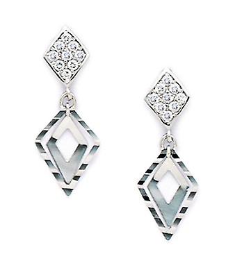 14k White Gold Cubic Zirconia Fancy Drop Screw Back Earrings 22x8mm Stud Earring for Women
