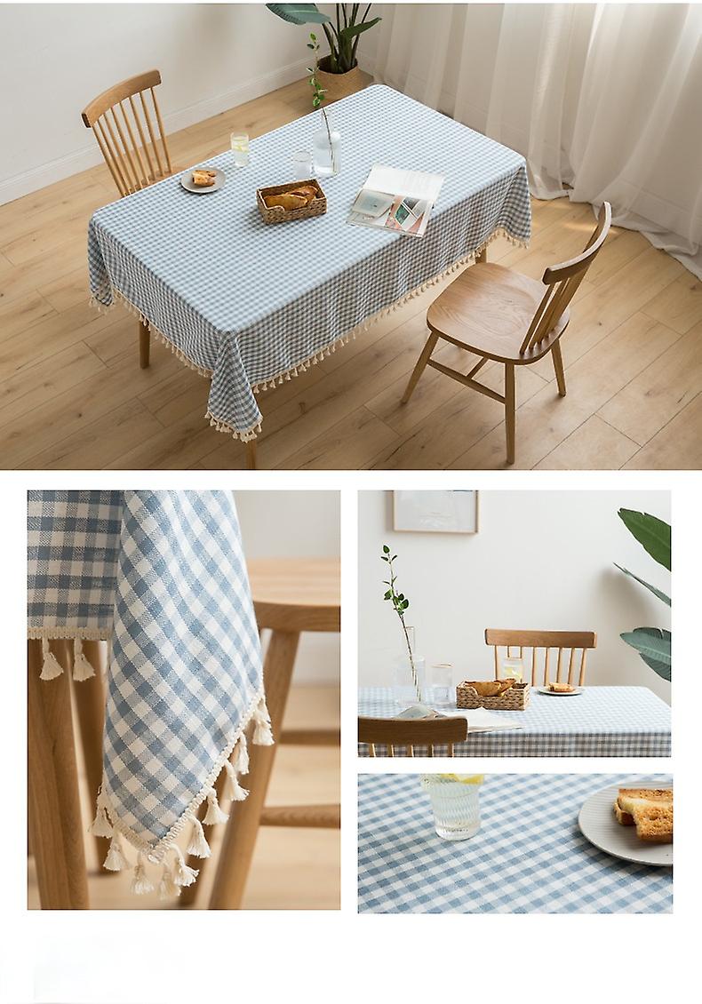 Plaid Tassel Rectangular Tablecloth Small Fresh Cotton And Linen Lace