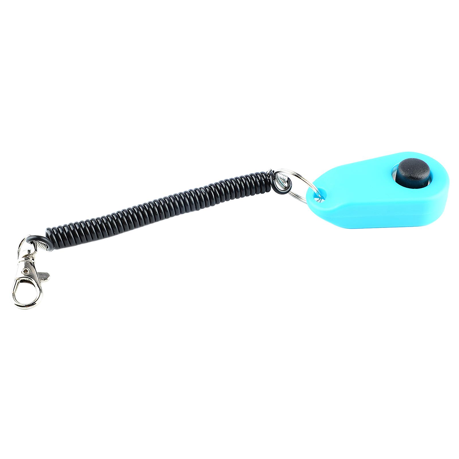 Dog Training Clicker Universal Interactive Pet Training Clicker with Black Long Wrist Strap and Ring Sky Blue