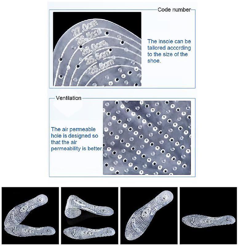 1 Pairs Massage Insole Magnetic Arch Transparent Acupressure Breathable Anti-slip