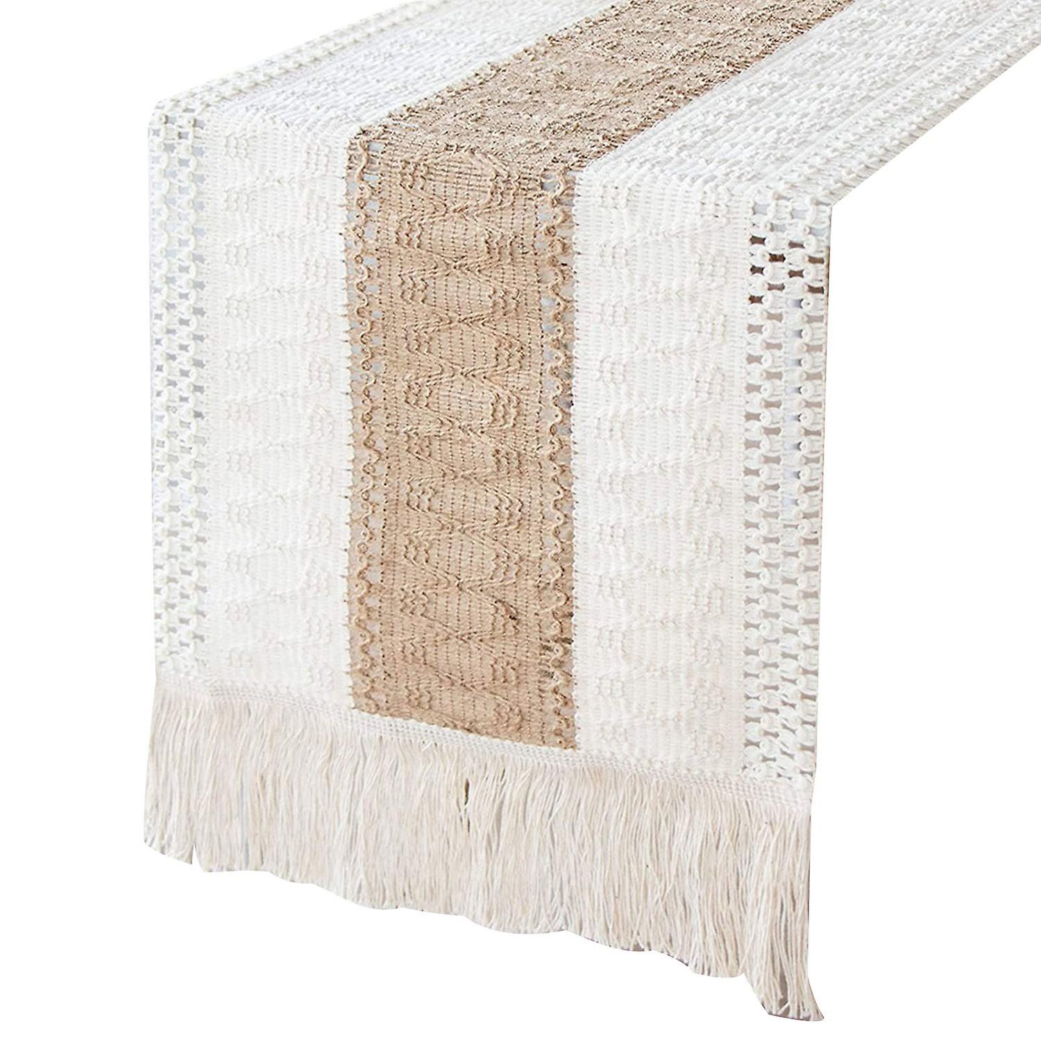 1 Stripe Table Runner Bohemian Heat-resistant Cotton Flax Wedding Banquet Table Runner with Fringe