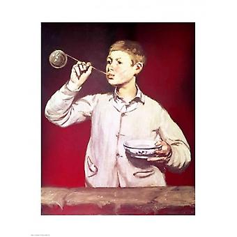 Boy Blowing Bubbles Poster