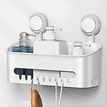 White Shower Rack Suction Cup No Drilling Needed, Removable Reusable Hanging Shower Storage Rack, Wa